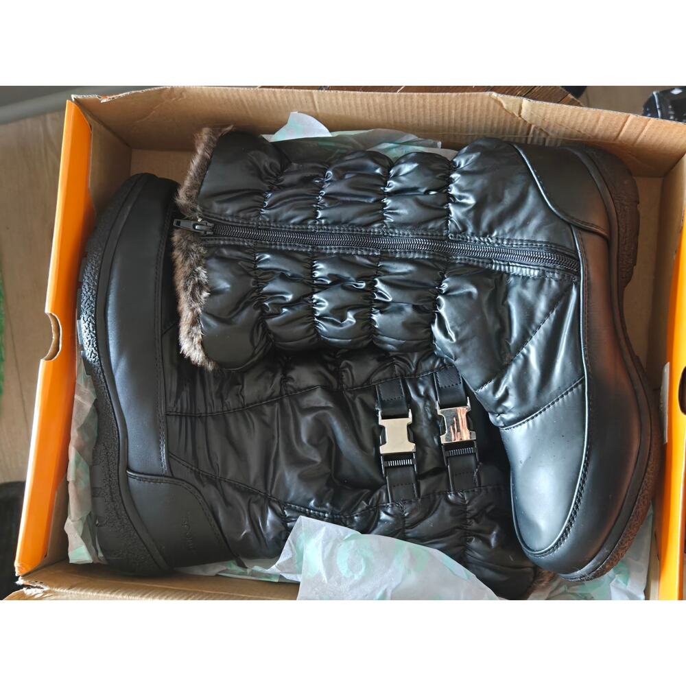 Sporto Puffer Winter Boots Black Faux Fur Buckle Zip Womens Size 11 M NWT